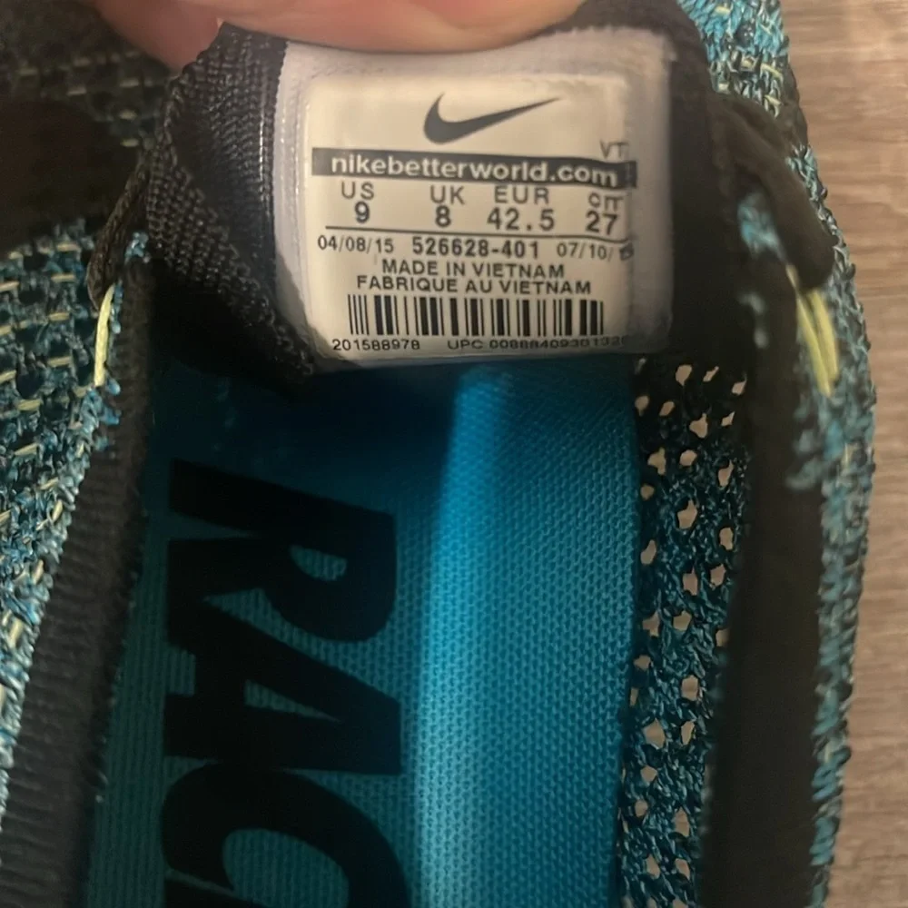 NIKE FLYKNIT RACER blue lagoon size 9 running athletic sneaker